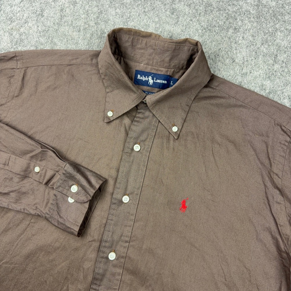 VTG Ralph Lauren Shirt Mens Large Brown Blake Long Sleeve Button Down 90s Pony